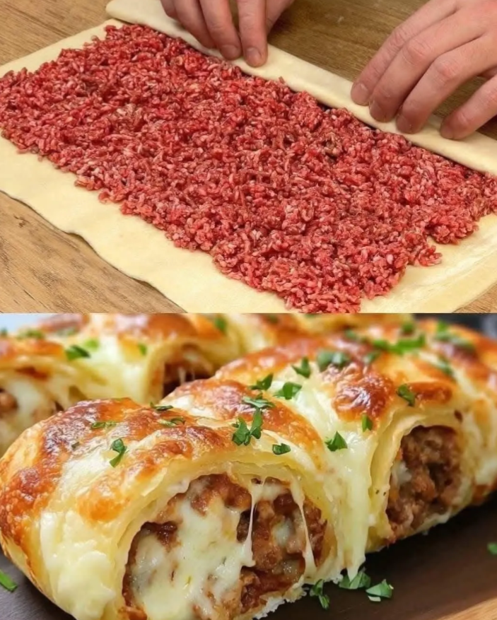 Savory Puff Pastry with Minced Meat and Cheese