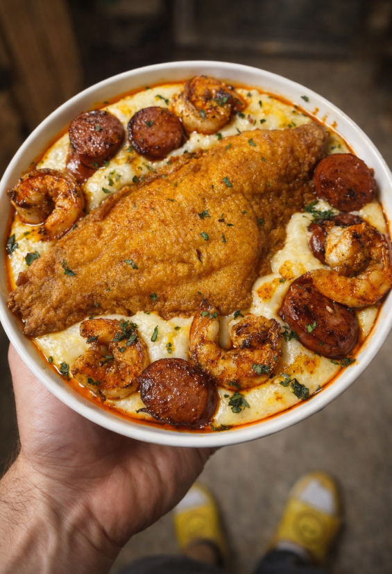 Cajun Catfish Shrimp and Grits with Honey Butter